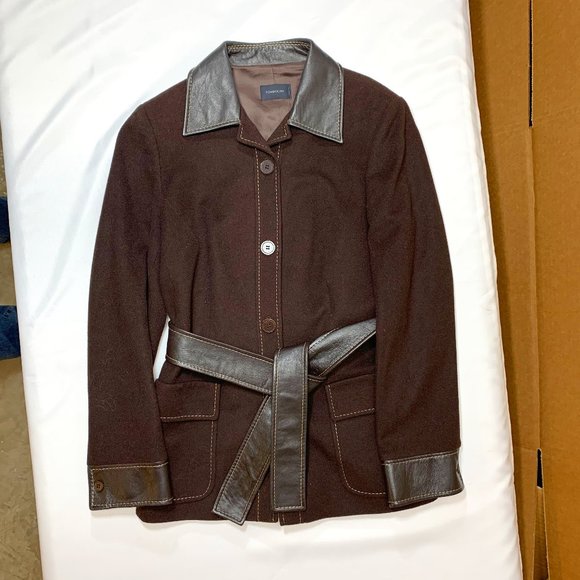Tombolini Women’s Wool Jacket w/ Leather Trim Belted Medium - Picture 1 of 4